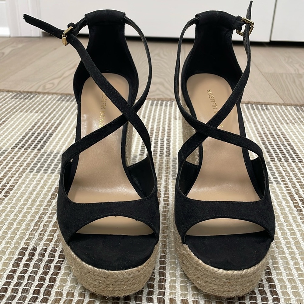 Black suede saks fifth ave wedges